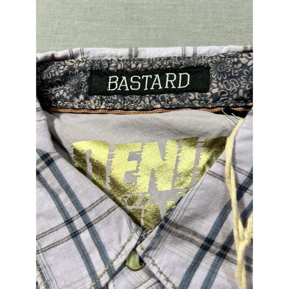 Denim Junkie Button Up Shirt Adult Large Purple Plaid Pocketed Snap Mens - Picture 6 of 13